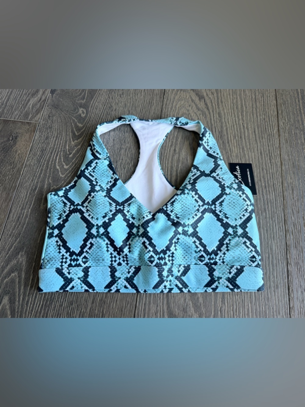 Exotica Snake Charmer Mint Animal Print Snake Print Performance Deep V Crop